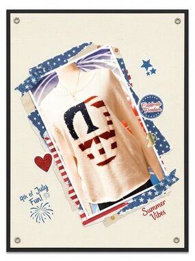 White Peace Sign Sweater Patriotic Red & Navy knitted in